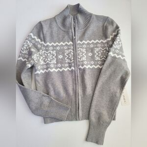 Gray and White Full Zip Sweater New